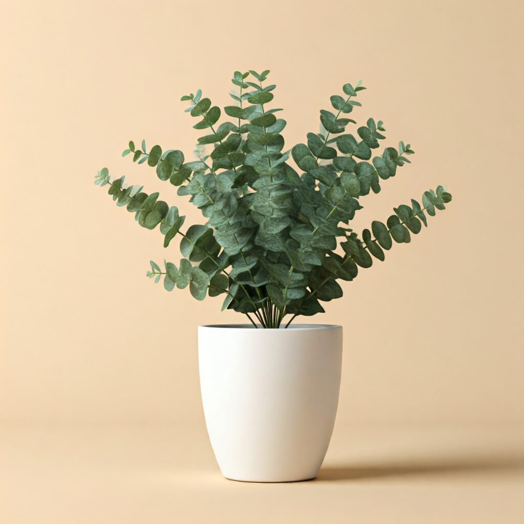 eucalyptus plany in a white pot